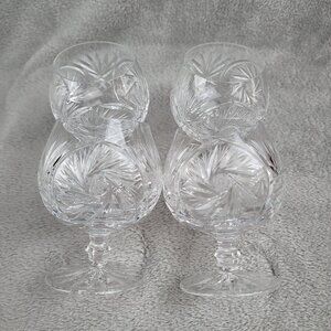 American Cut Eleanor Crystal Brandy Snifter Small Pinwheel Design Set Of 4 Vtg